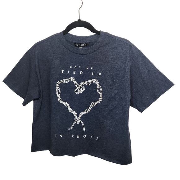 Say What? Tops - "Got Me Tied Up In Knots" Say What? Graphic Heart Cropped Tee Shirt Size Medium